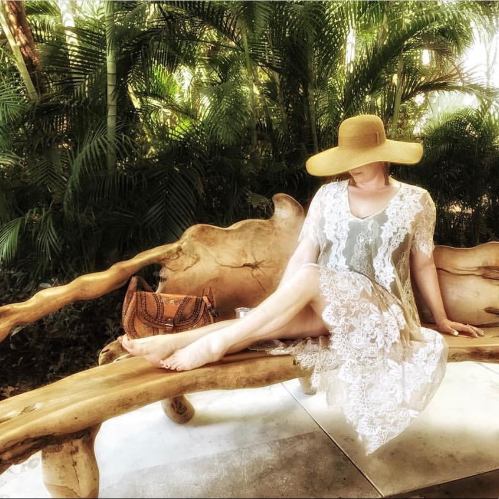 See through lace dress.